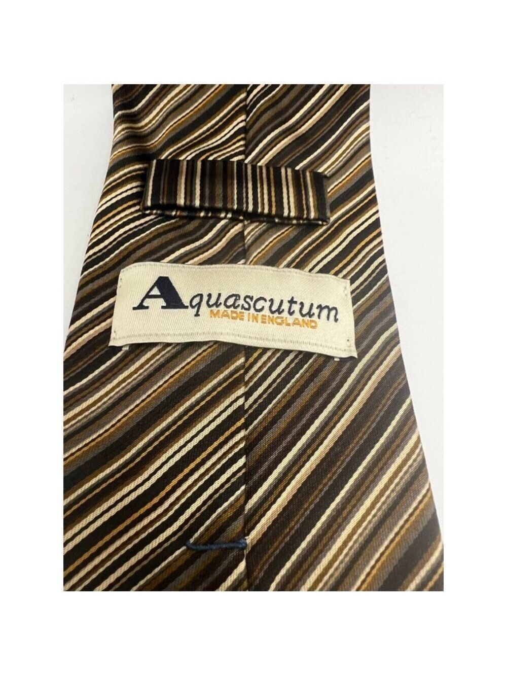 NWOT Aquascutum Striped Tie One Size Brown Gold